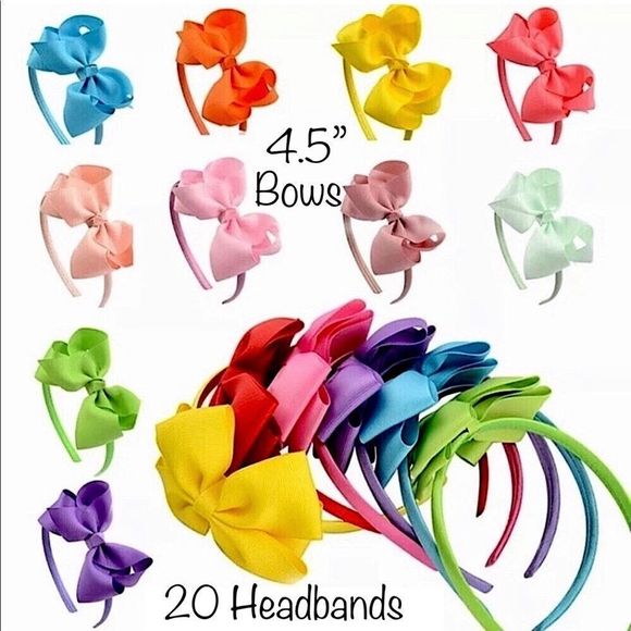 20 Headbands with Rainbow Color Grosgrain Bow - 4.5 inch Bows - Picture 3 of 8